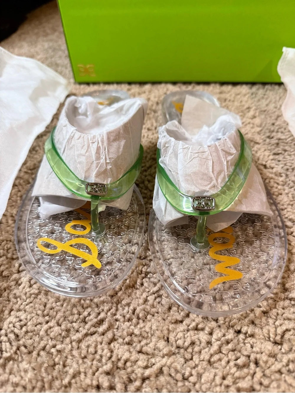Sam Edelman Dean Clear Green Jelly Thong Flat Sandals Size 9 New